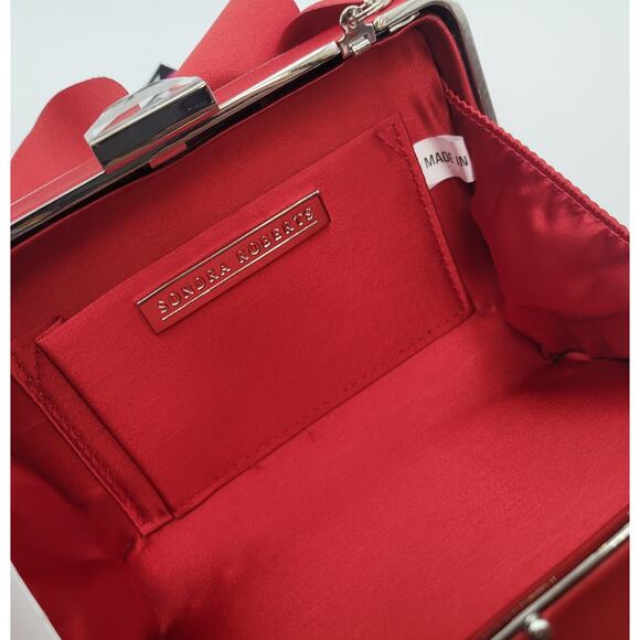 Sondra Roberts Red Evening Flower Purse/Clutch Chain Strap Rhinestone Closure - Picture 14 of 16